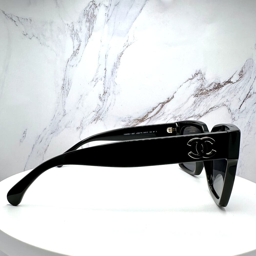 New CHANEL Sunglasses Black Butterfly Gold Polarized Gray Lens - Picture 4 of 16